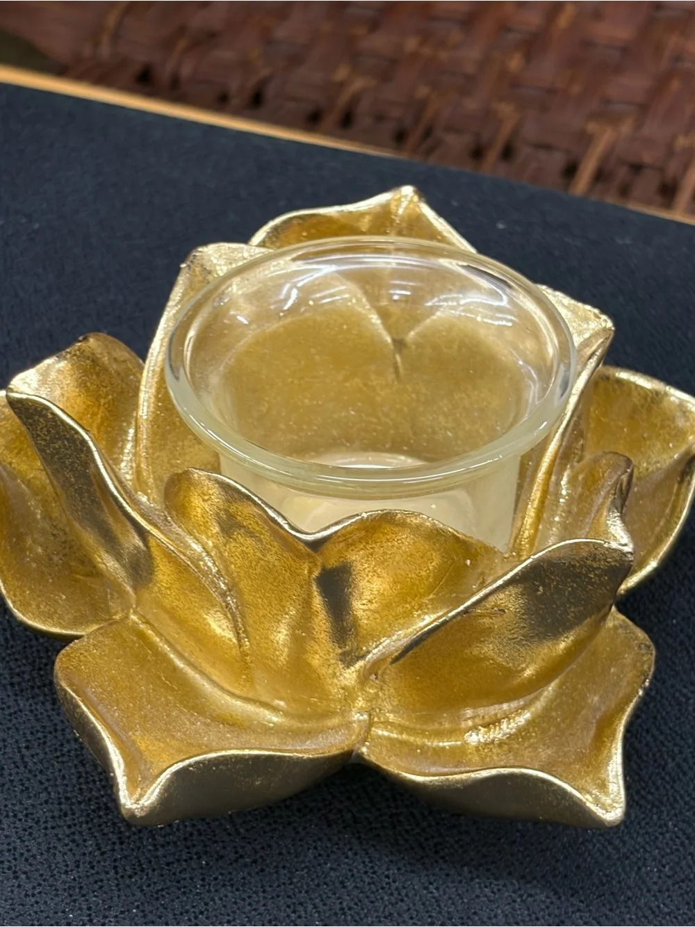 Source Unknown Gold Floral Votive Candle Holder